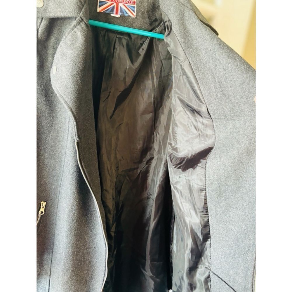 Miss London Womens Medium Charcoal Gray Asymmetric Zip Urban Mod Wool Blend Coat - Picture 9 of 15